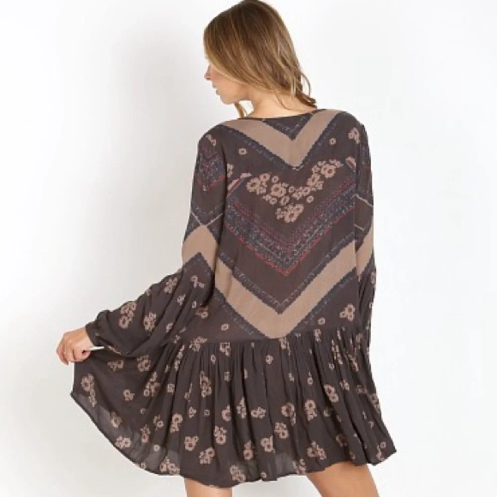 Free People From Your Heart Printed Dress in Midnight Combo Boho Flowy